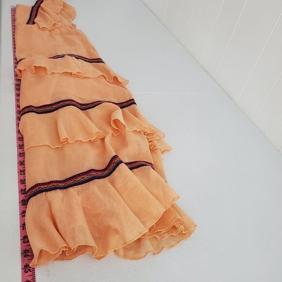 Pitusa Womens Eva Summer Ruffled Maxi Dress Peach Embroidered Trim Lounge Boho - Picture 7 of 8